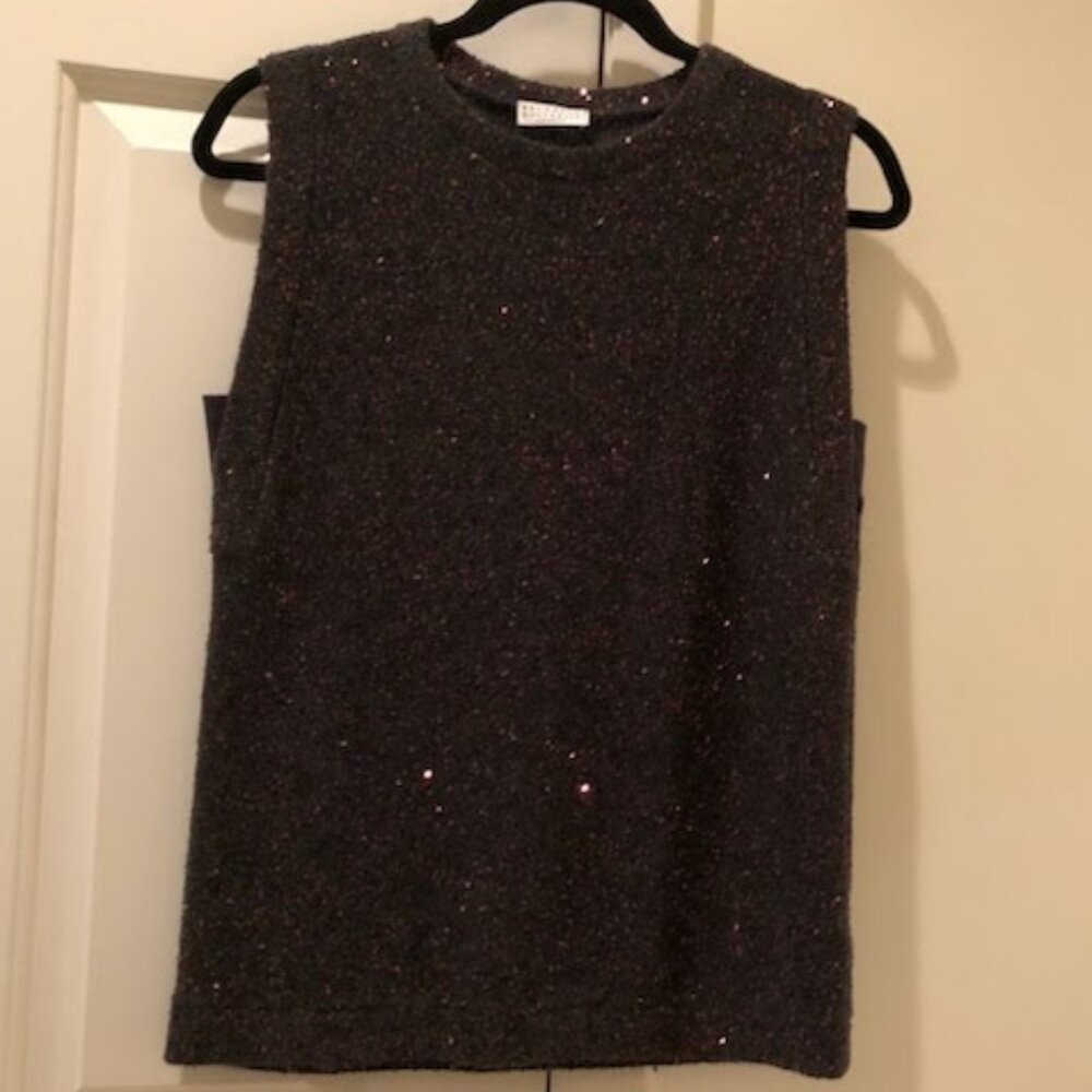 BRUNELLO CUCINELLI Embellished Crew Neck Sleeveless Cashmere  Top Size M